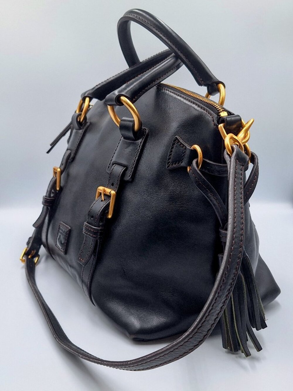Dooney & Bourke Black Florentine Leather Satchel Crossbody Mint Condition